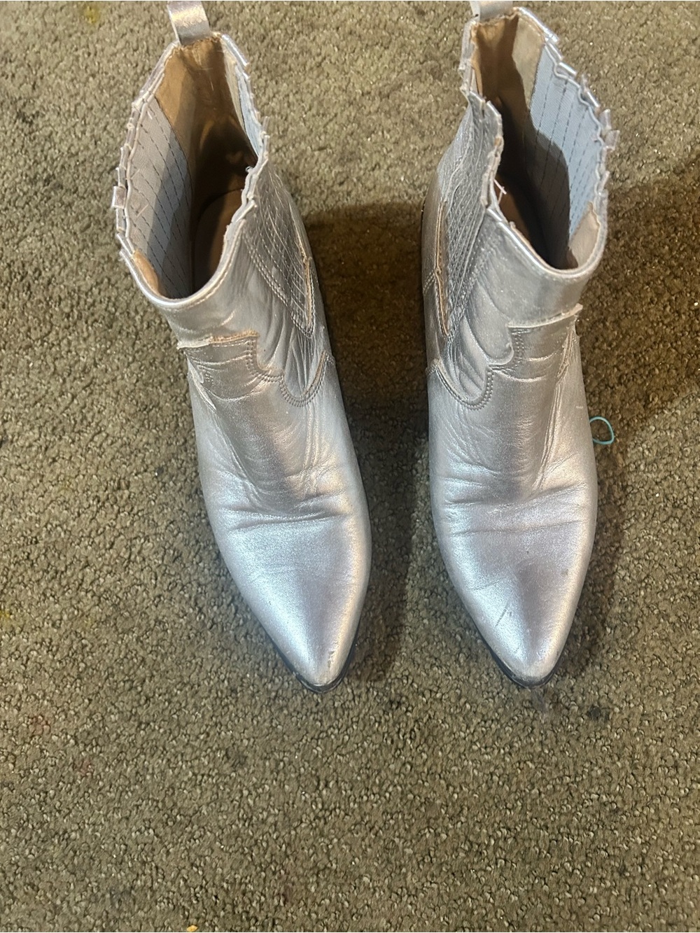 Metallic Silver Pointed-Toe Ankle Booties